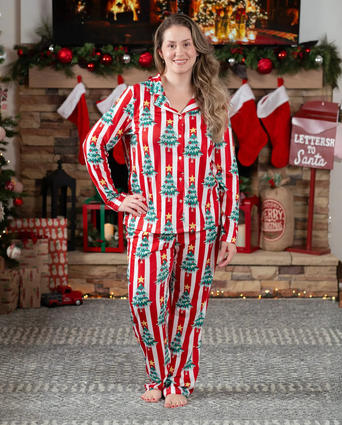 PatPat Matching Family Christmas Pajamas Christmas Tree Print Red