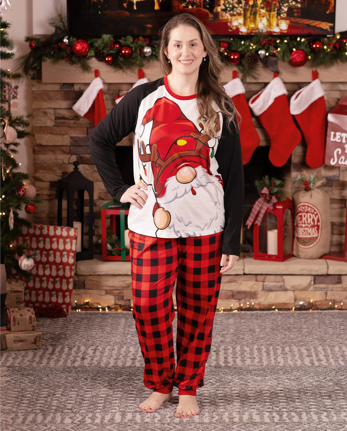 PatPat Family Matching Christmas Pajamas Gnome & Plaid Print Red