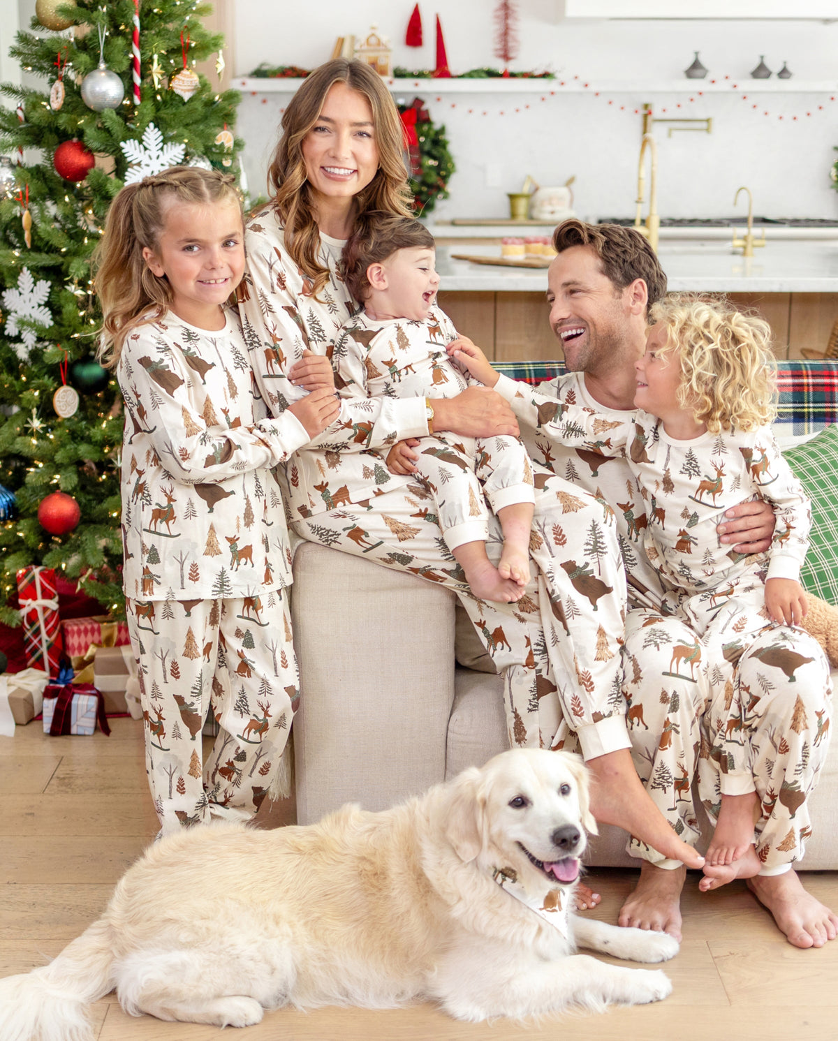 PatPat Matching Family Christmas Pajamas Woodland Print Beige