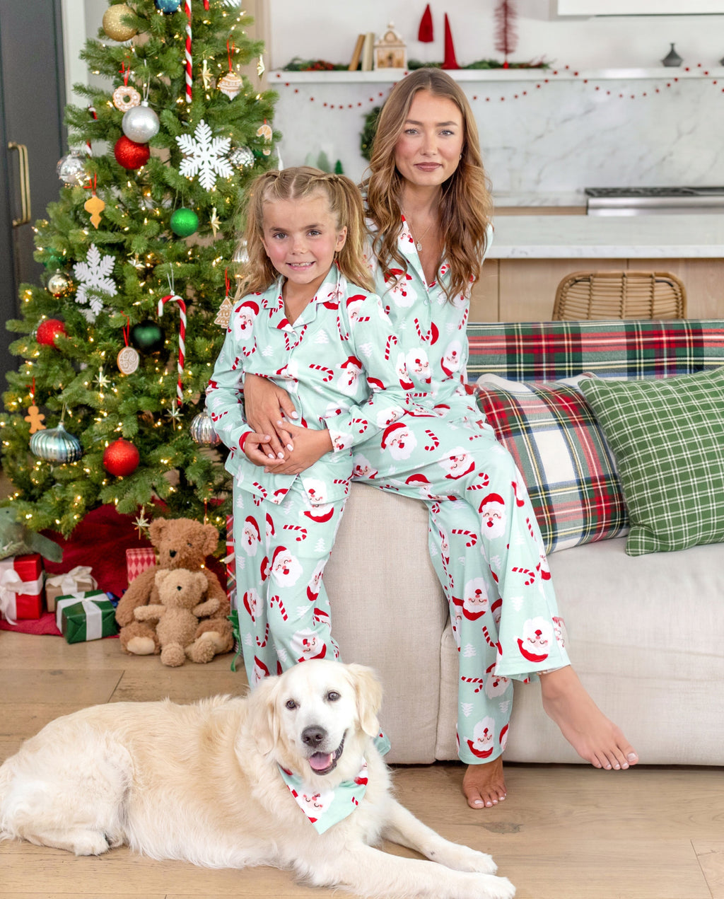 PatPat Matching Family Christmas Pajamas Santa Claus Print Collared Green