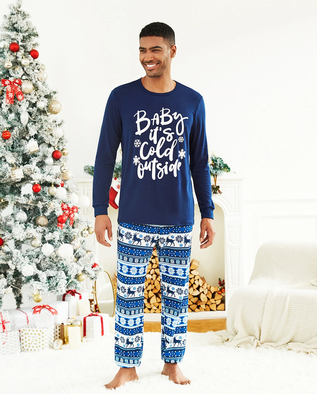 PatPat Family Matching Christmas Pajamas Baby It's Cold Outside Print Blue