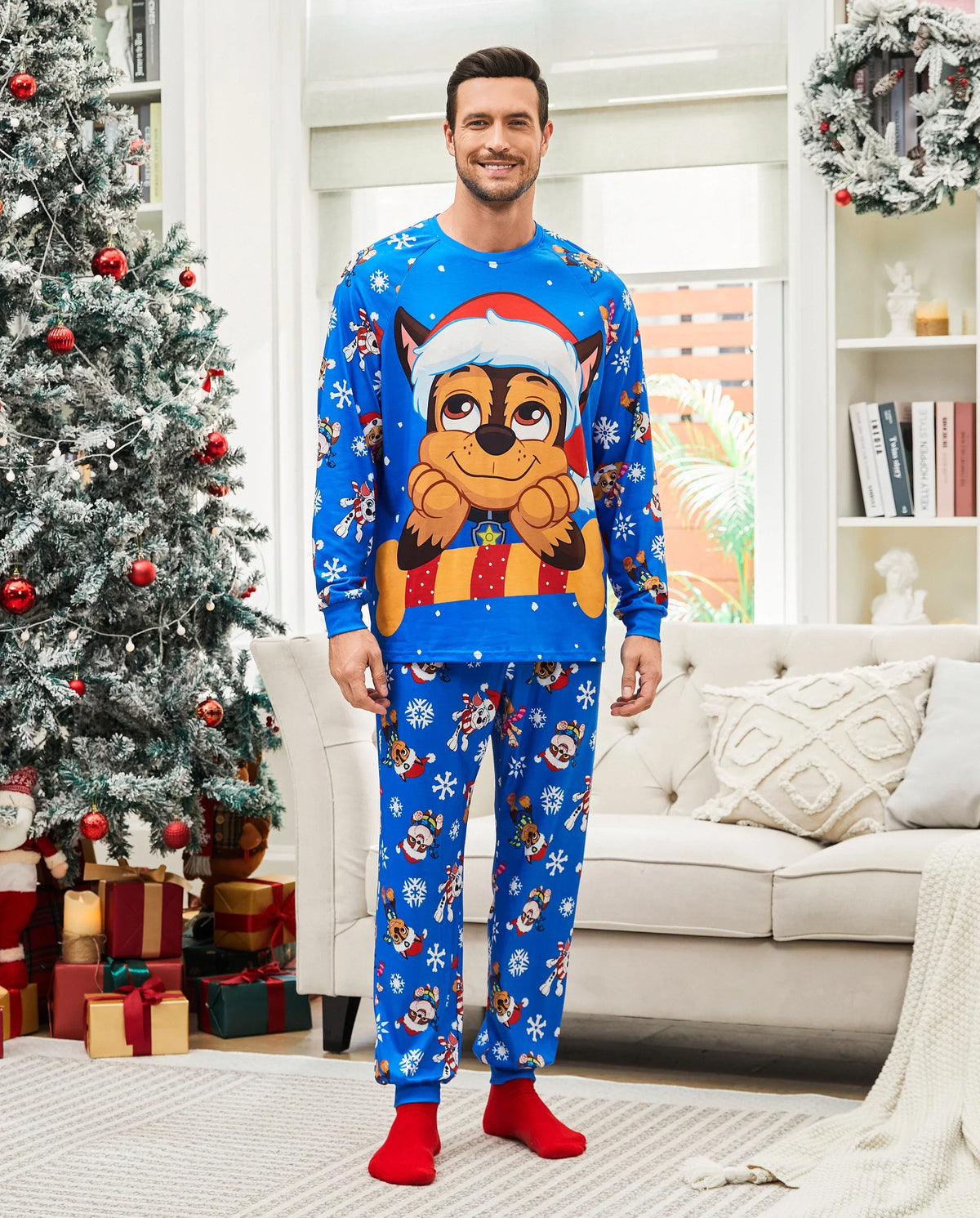 PatPat PAW Patrol Family Matching Christmas Pajamas Santa Hat Graphic Blue & Red