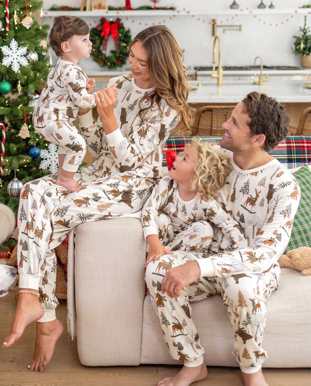PatPat Matching Family Christmas Pajamas Woodland Print Beige