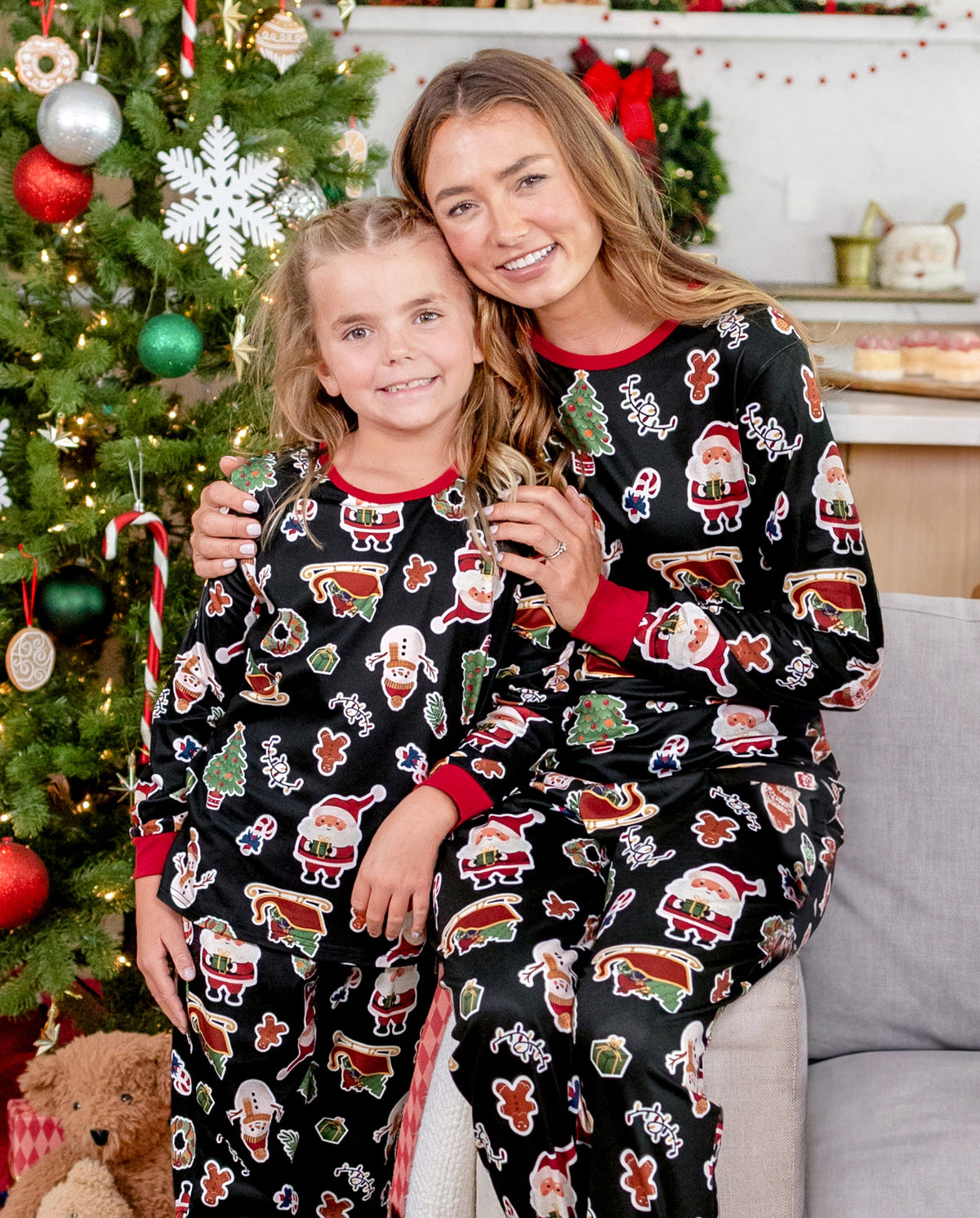 PatPat Family Matching Christmas Pajamas Christmas Tree & Gingerbread Print Black