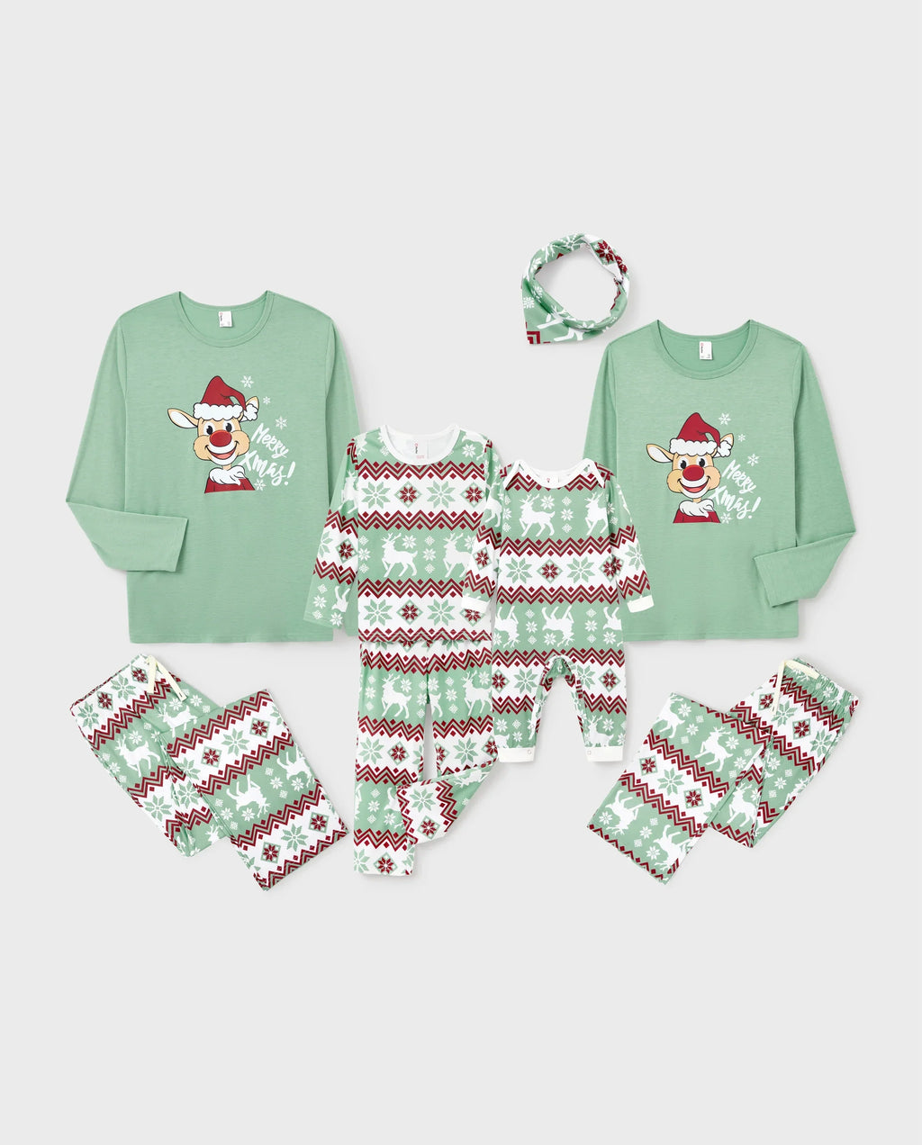 PatPat Family Matching Christmas Pajamas Reindeer Print Light Green