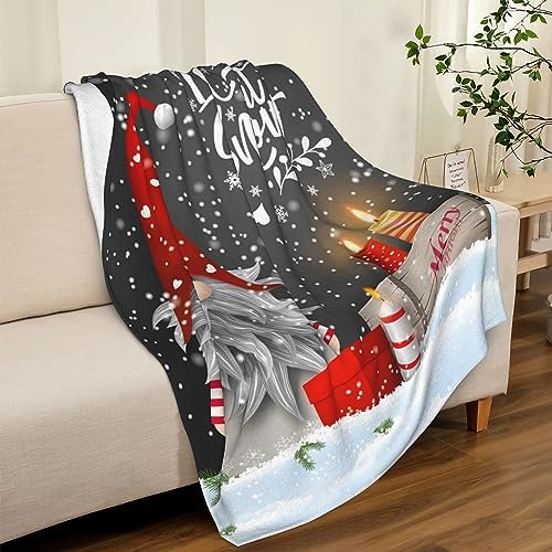 Christmas Throw Blanket, Merry Christmas Gnome Xmas Gifts Winter Snowflakess, Living Room/Bedroom/Sofa Couch Warm Soft Bed Flannel Blanket for Children Adults All Season 60"X50"