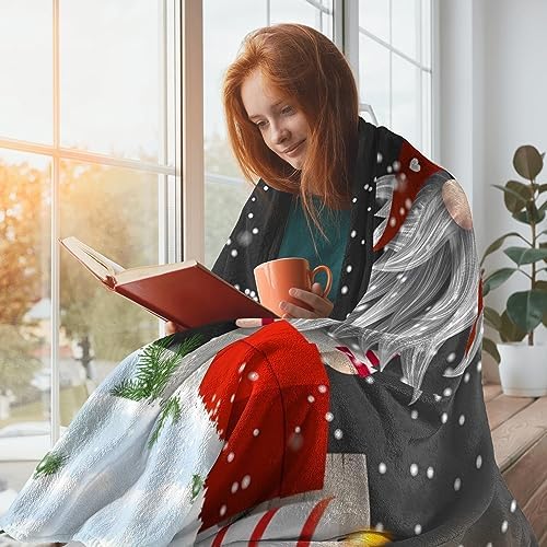 Christmas Throw Blanket, Merry Christmas Gnome Xmas Gifts Winter Snowflakess, Living Room/Bedroom/Sofa Couch Warm Soft Bed Flannel Blanket for Children Adults All Season 80"X60"