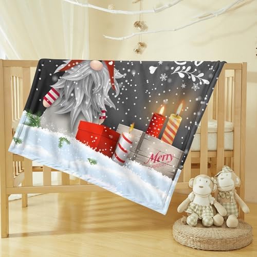 Christmas Baby Blanket 30x40 Inches, Merry Christmas Gnome Xmas Gifts Winter Snowflakes Design Soft Flannel Throw Blanket for Crib, Stroller, Couch, Bed - Cozy Warm Nursery & Home Decor for Kids Adult