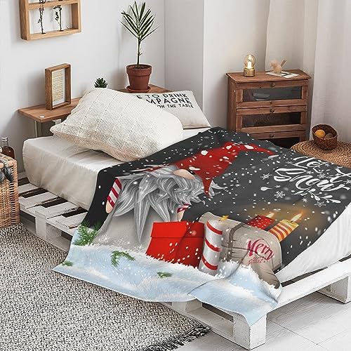 Christmas Throw Blanket, Merry Christmas Gnome Xmas Gifts Winter Snowflakess, Living Room/Bedroom/Sofa Couch Warm Soft Bed Flannel Blanket for Children Adults All Season 80"X60"