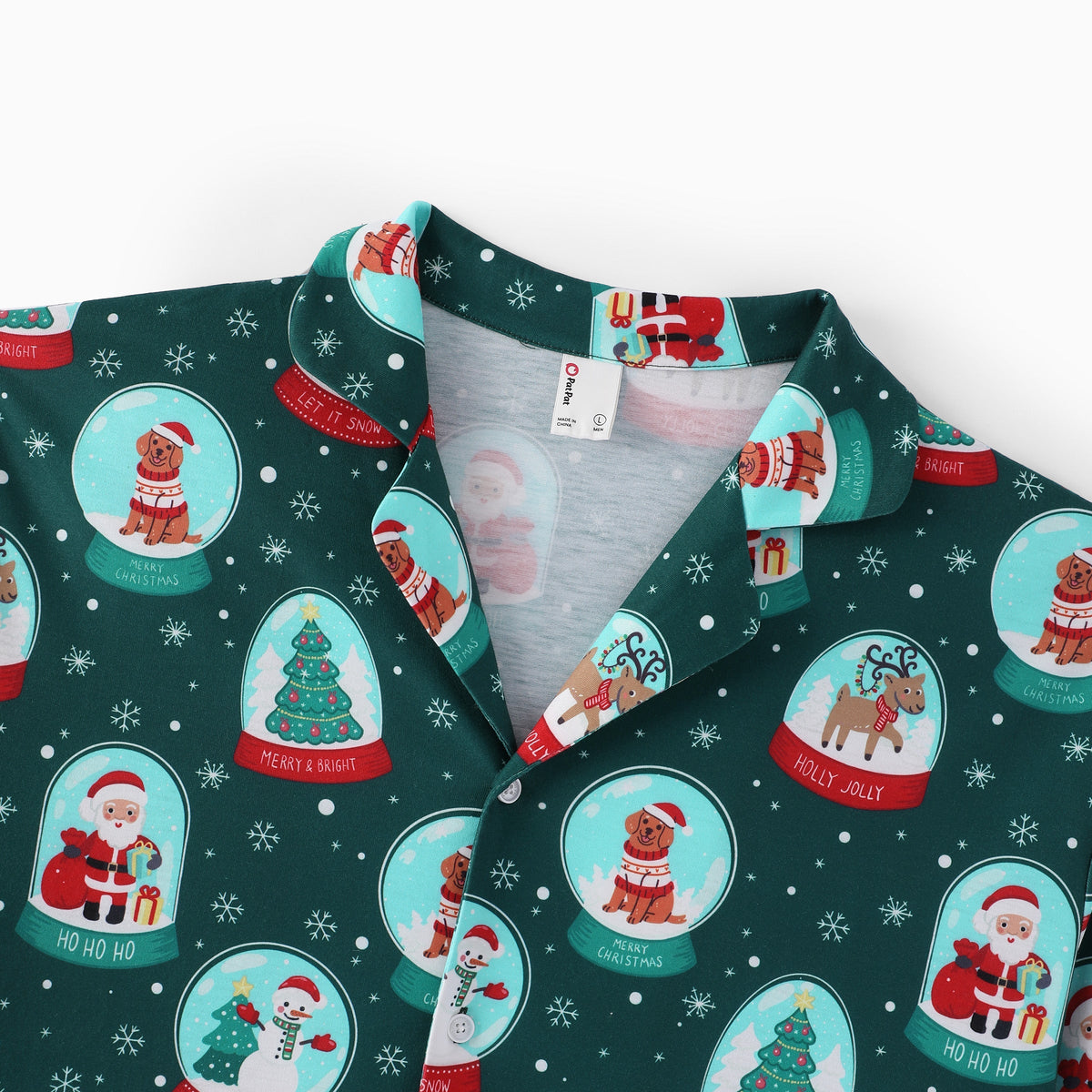 PatPat Matching Family Christmas Pajamas Snow Globe Print Dark Green Plus Size