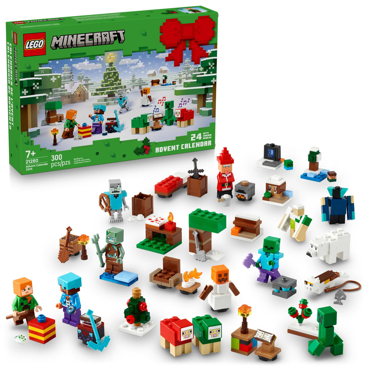 LEGO Minecraft Advent Calendar 2025 Building Toy - Kids Holiday Countdown Set for Boys & Girls, Ages 7+ - 24 Buildable Surprises & 8 Minifigures
