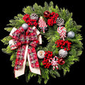 Christmas Wreaths for Front Door, 20 Inch Lighted Artificial Christmas Door Wreath with Candy Lollipops Ball Bow, Holiday Decorations for Home Decor