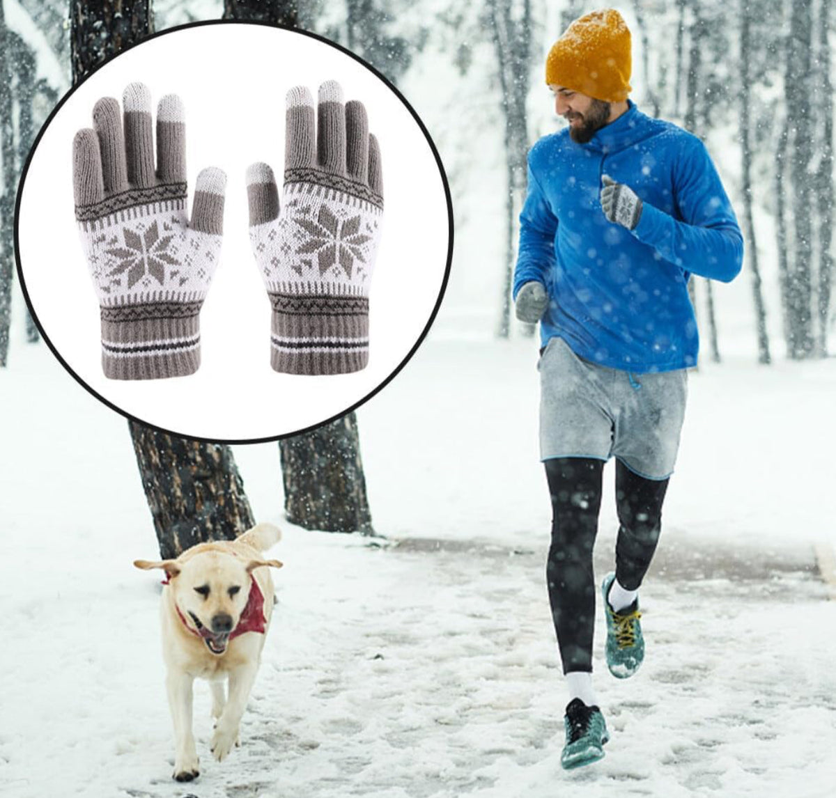 Touchscreen Knitted Gloves, Snowflake Pattern Full Finger Thick Warm Knitted Winter Gloves