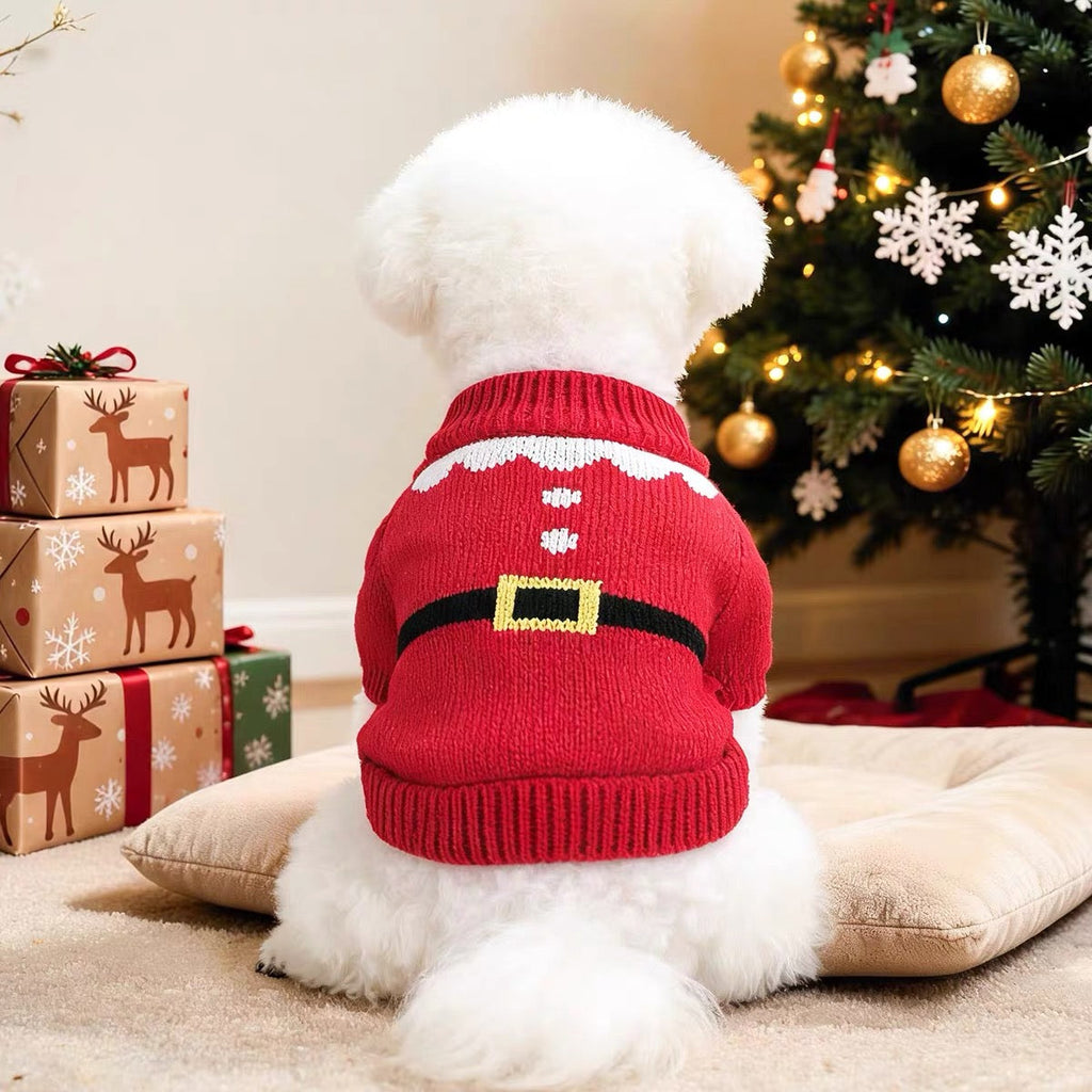 Christmas Santa Bow Dog Cat Knitted Sweater