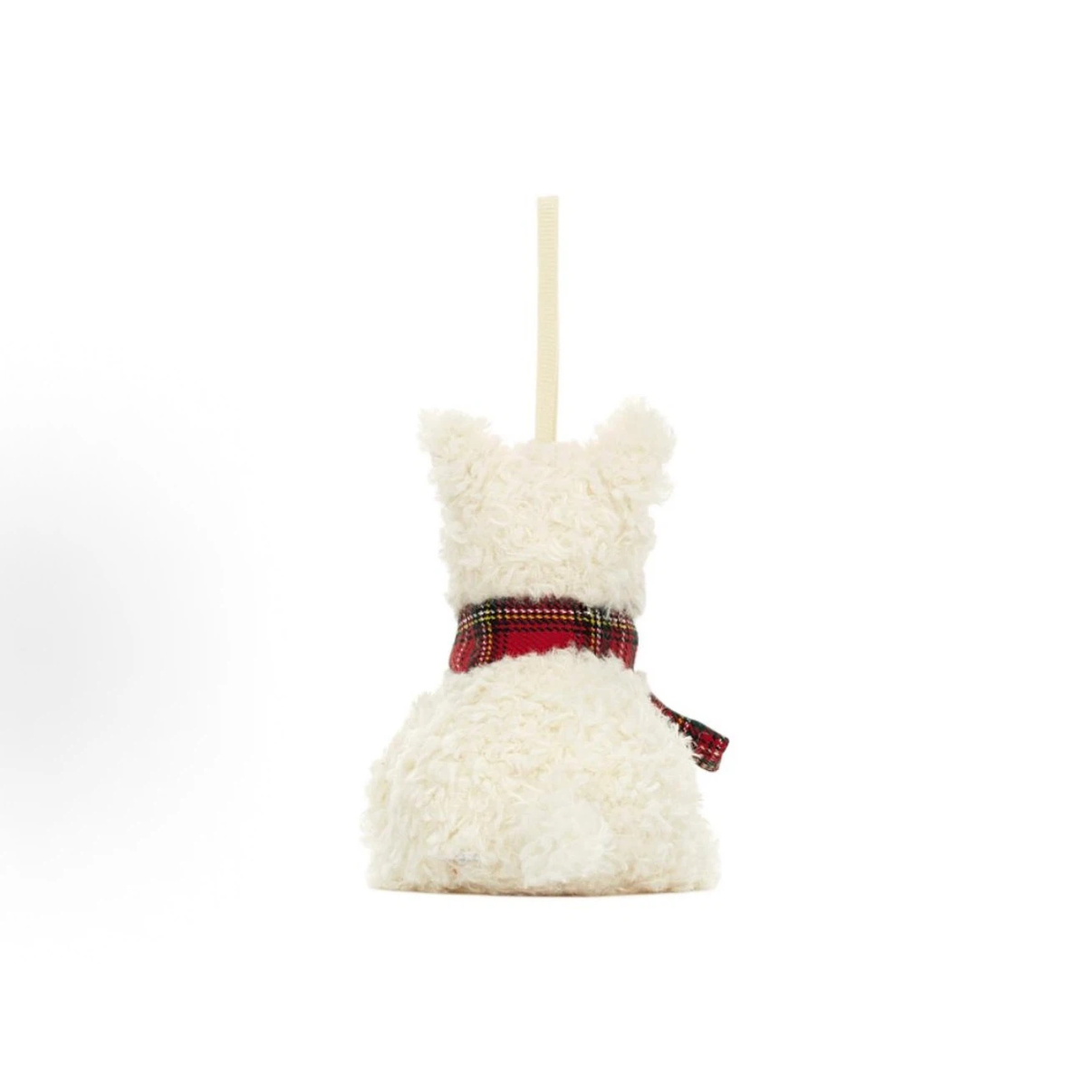 West Highland Terrier Christmas Ornament Plush, Mini Scottie Dog Hanging Decoration with Red Tartan Scarf, Festive Xmas Tree Ornament Gift