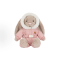 Pink Snowsuit Bunny Plush Toy, Cute Long Ear Rabbit Stuffed Animal with Furry Hood, Christmas Winter Holiday Gift