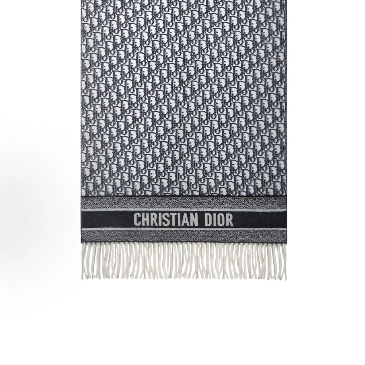 Grey‑Blue All‑Over Monogram Reversible Fringed Winter Scarf