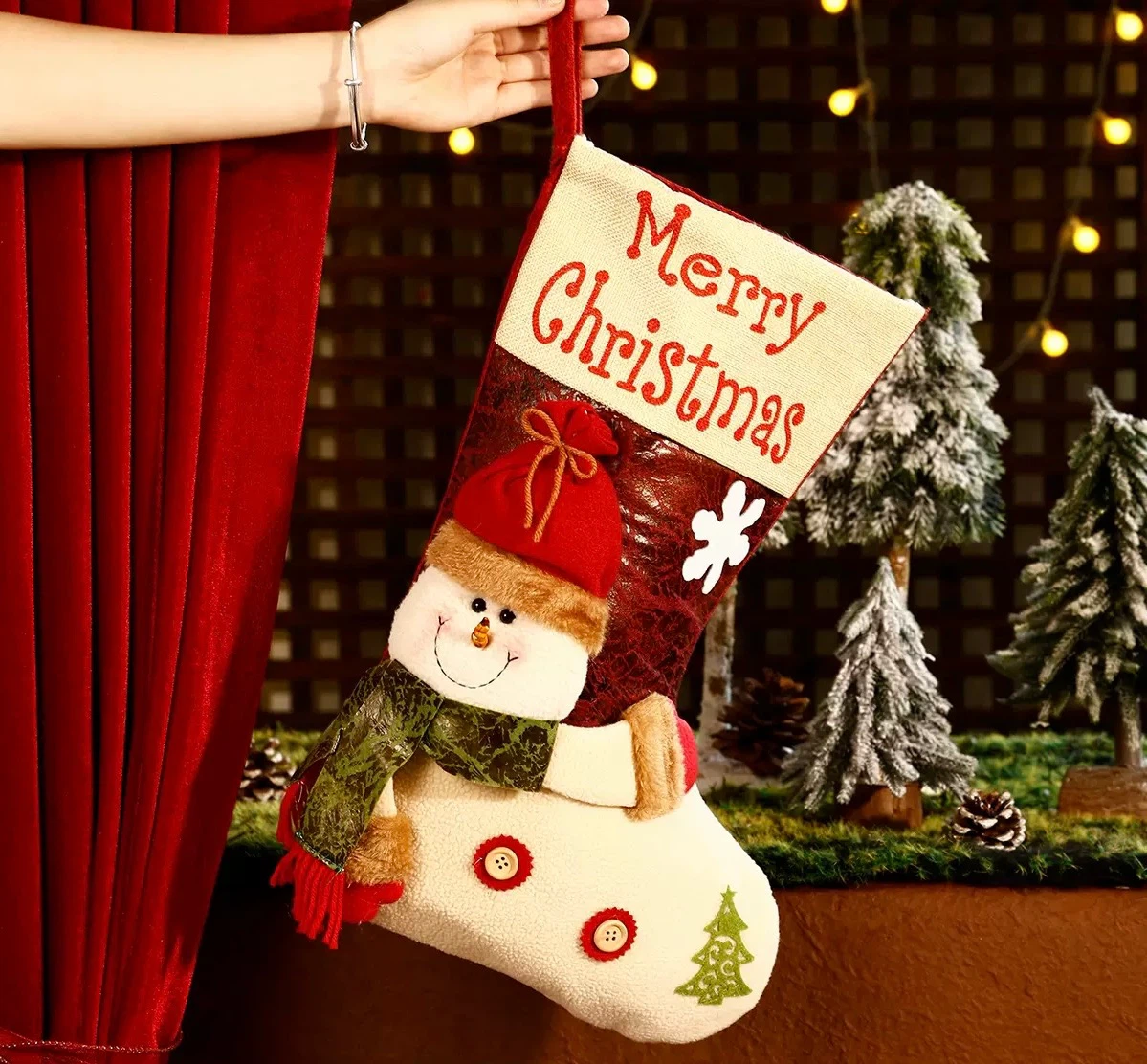3D Snowman Christmas Stocking, Fireplace Decor Gift Bag 2.