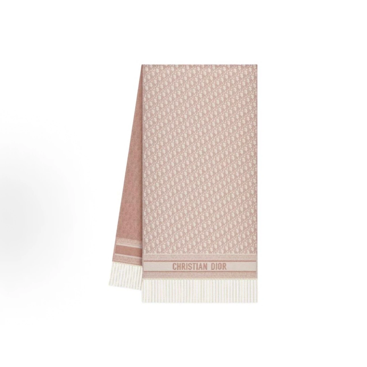 Dusty‑Pink All‑Over Monogram Reversible Fringed Winter Scarf