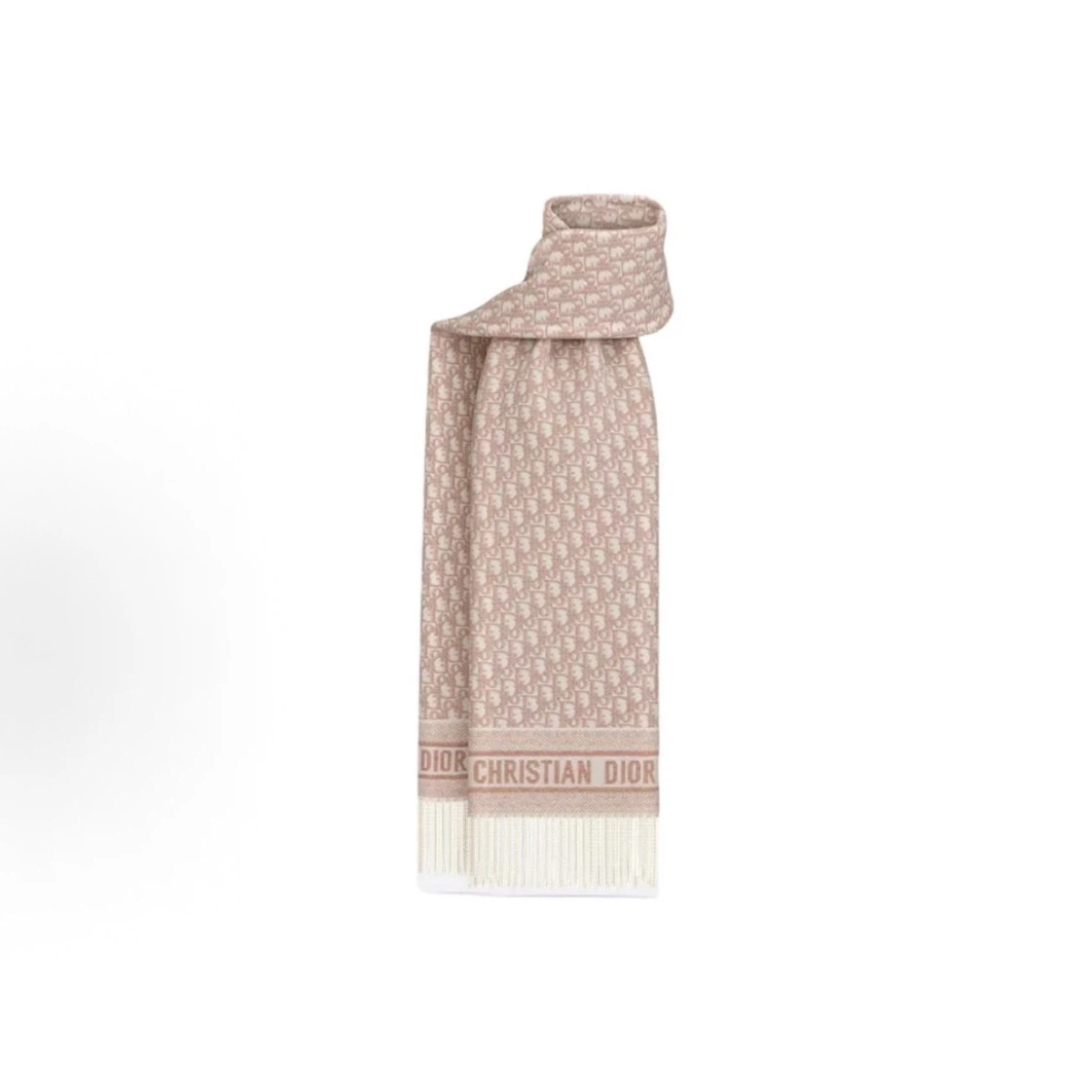 Dusty‑Pink All‑Over Monogram Reversible Fringed Winter Scarf