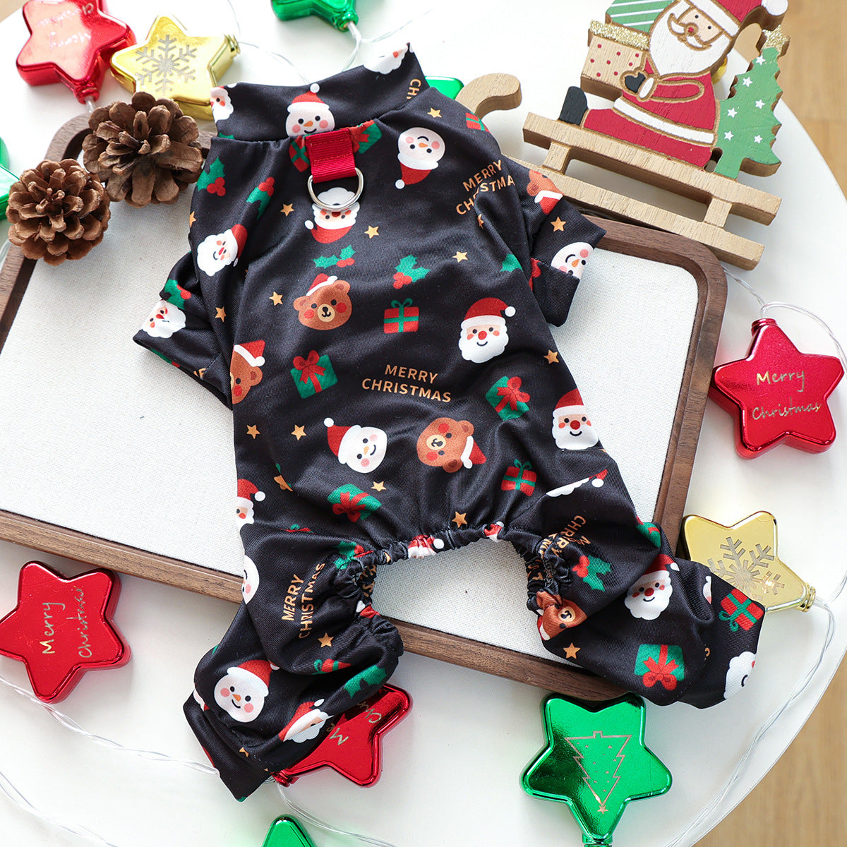 Christmas Santa Dog Harness Jumpsuits Pajama