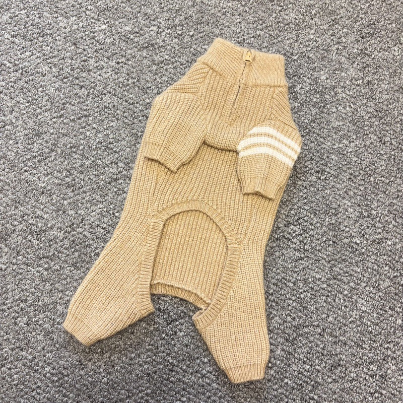 Warm Striped Knitted Dog Jumpsuits Cape