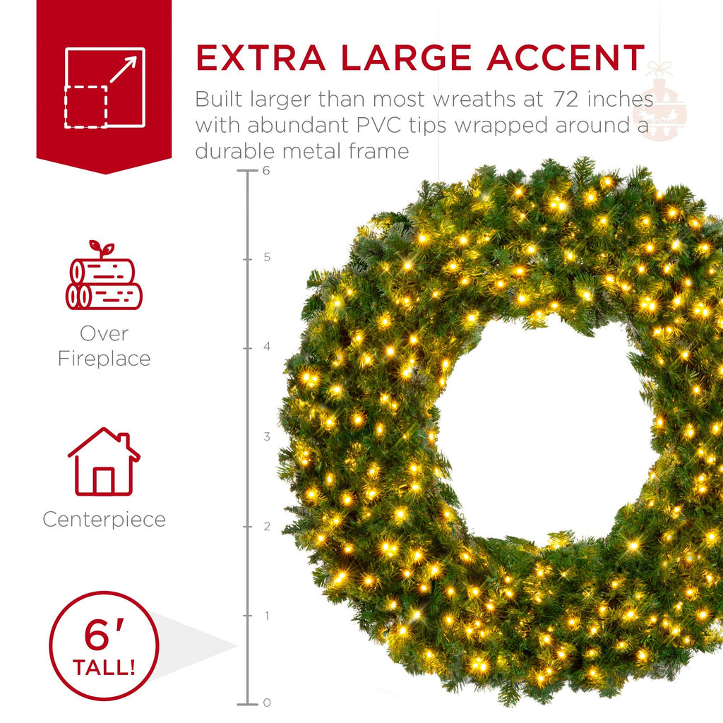 Pre-Lit Artificial Fir Christmas Wreath w/ LED Lights, Plug-In, PVC Tips