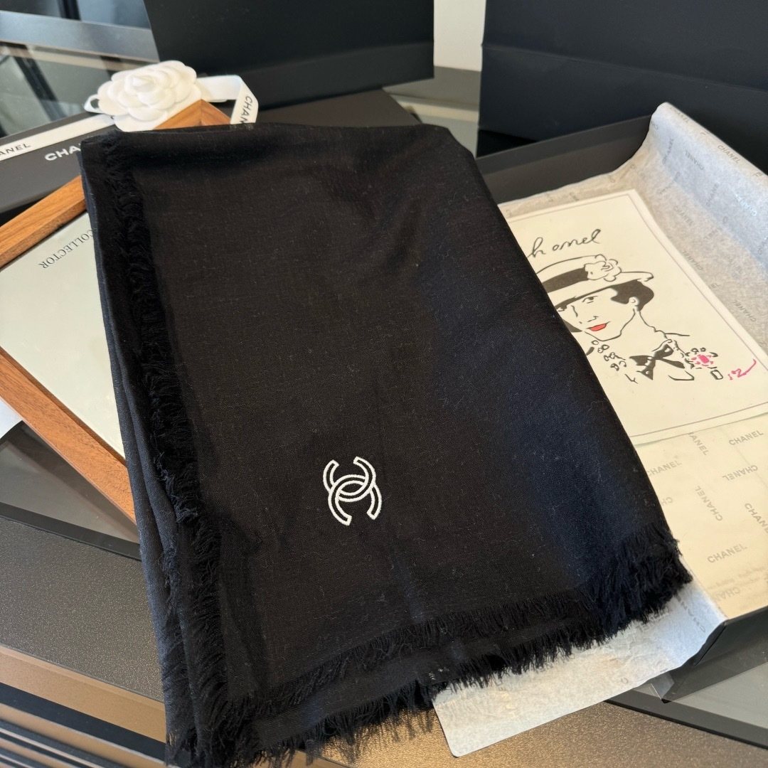 Chanel Fringe-Trim Cashmere Scarf